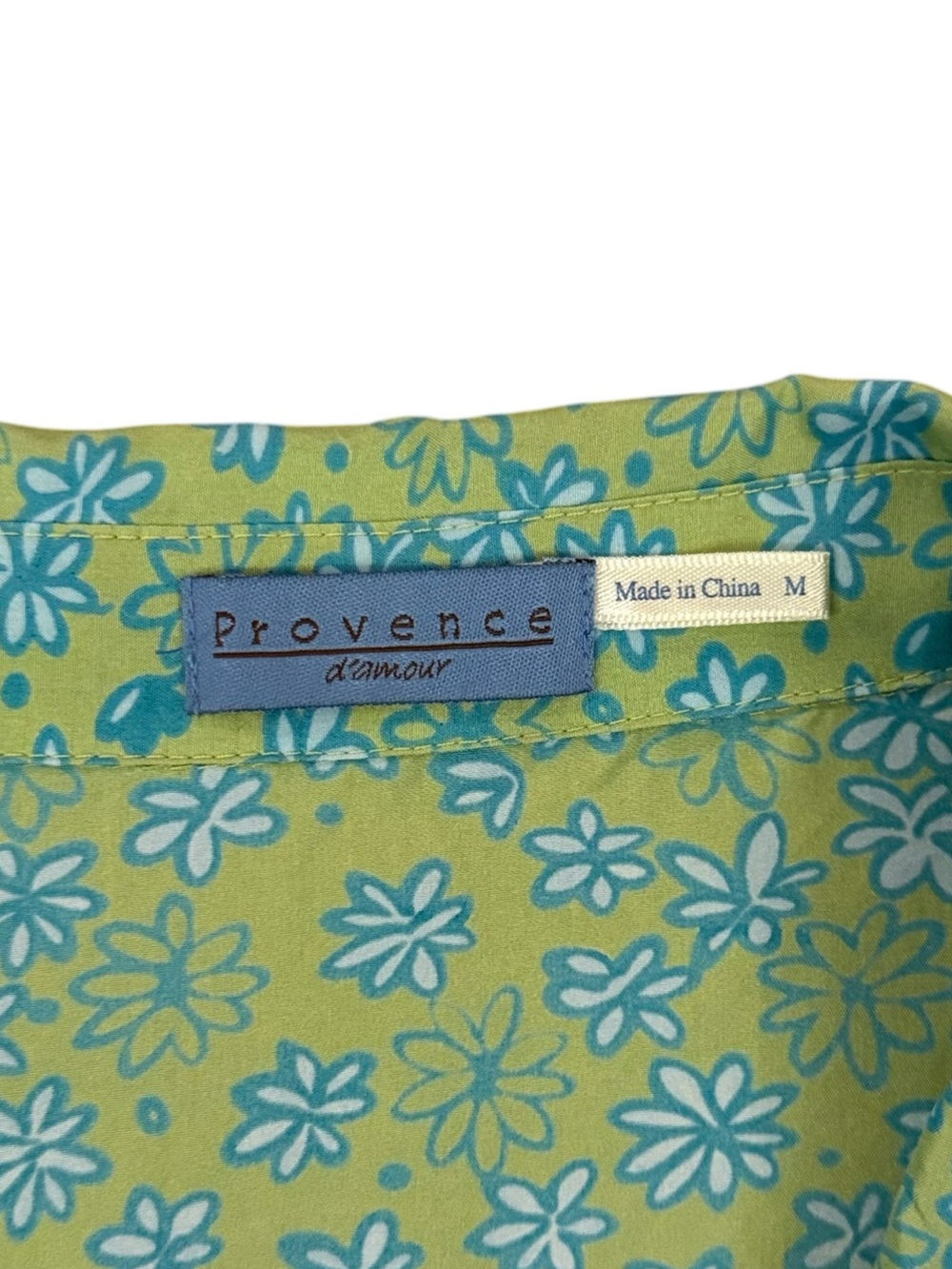 Provence d’amour 100% Silk Y2K Floral Blouse Lime Green Blue Daisy Print Medium - Picture 8 of 15